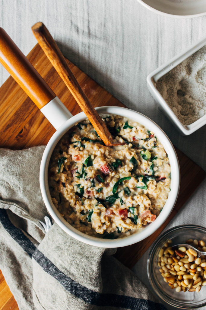 CREAMY STEEL CUT OATS WITH RAINBOW CHARD + PINE NUTS Wholehearted Eats