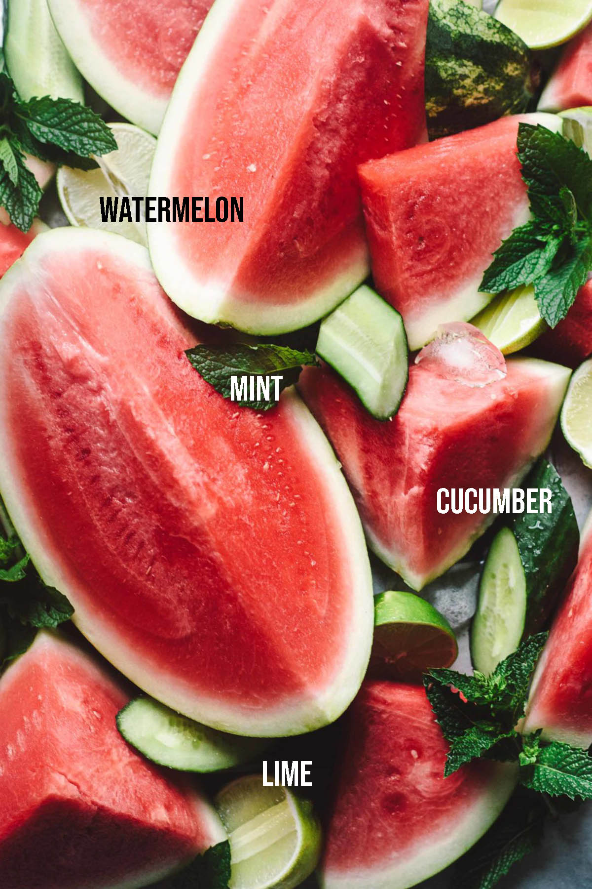 Watermelon limeade ingredients with labels.
