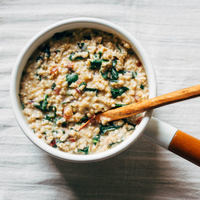 CREAMY STEEL CUT OATS WITH RAINBOW CHARD + PINE NUTS Wholehearted Eats