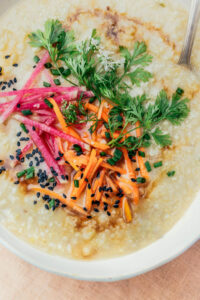 Making your own congee out of quinoa has never been easier. It's the perfect vegan and gluten free breakfast with endless options.