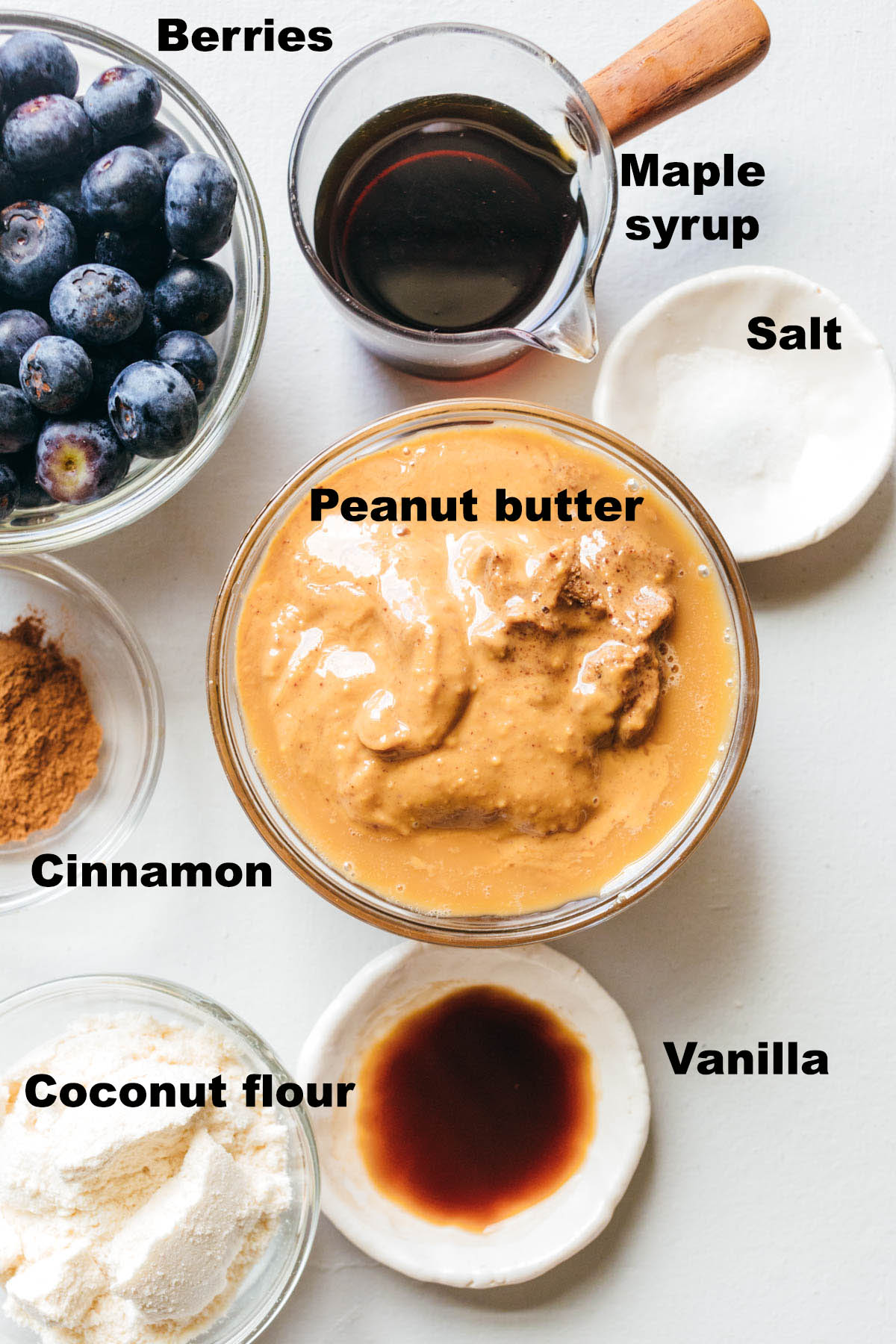 Nut butter blueberry cookie ingredients with labels.