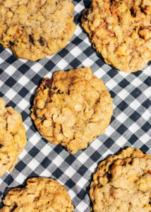 Carrot cake cookies on a gingham cloth
