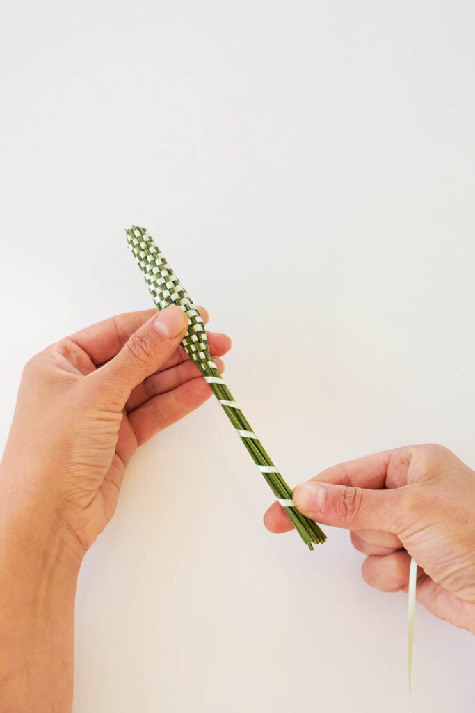 A homemade lavender wand made with fresh lavender