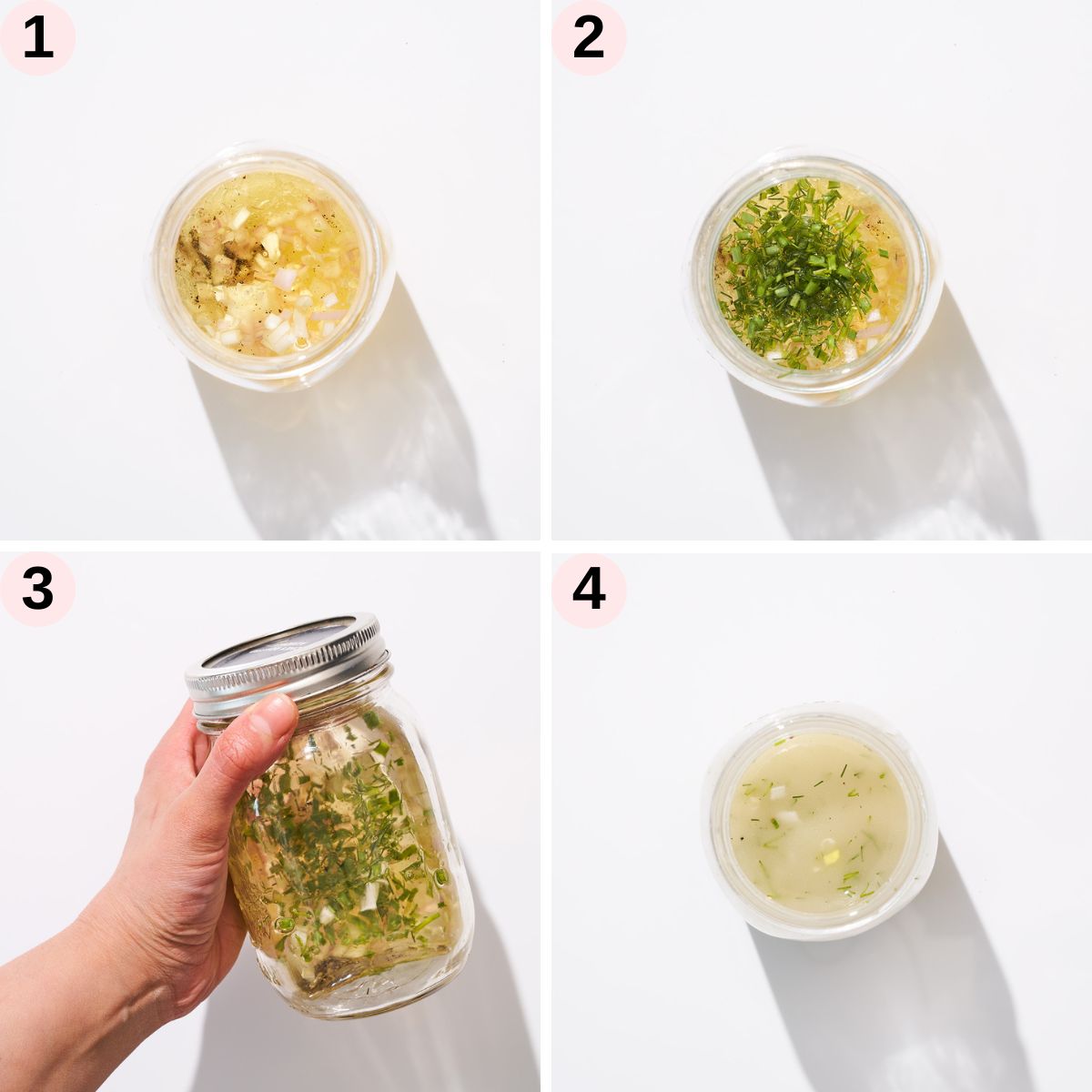 Basic vinaigrette steps 1 to 4.