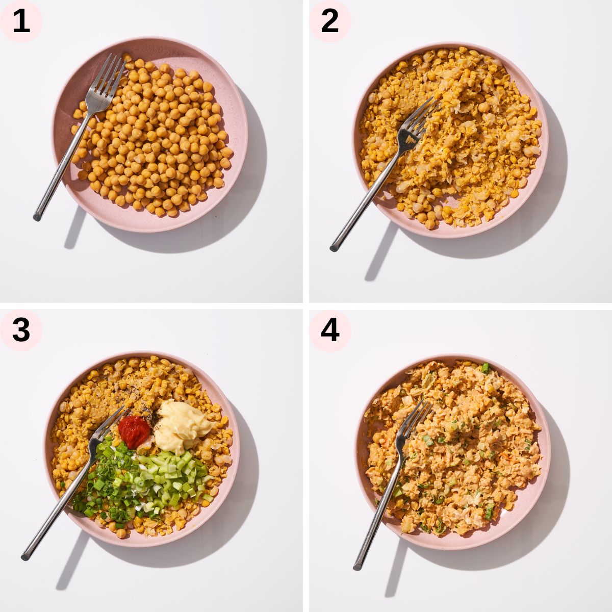 Chickpea salad steps 1 to 4.