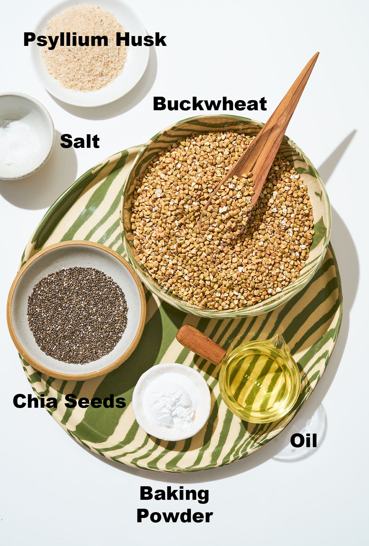 Buckwheat bread ingredients with labels.