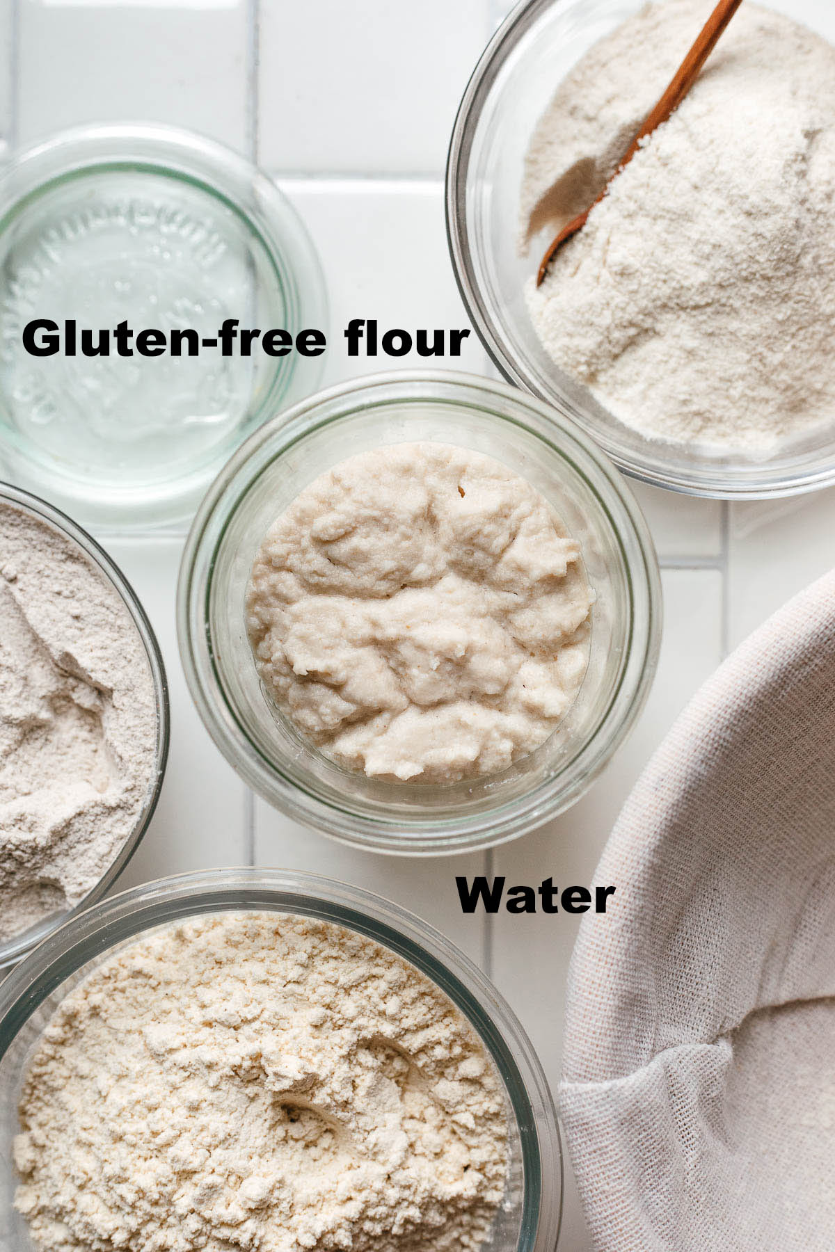 Gluten-free starter ingredients with labels.