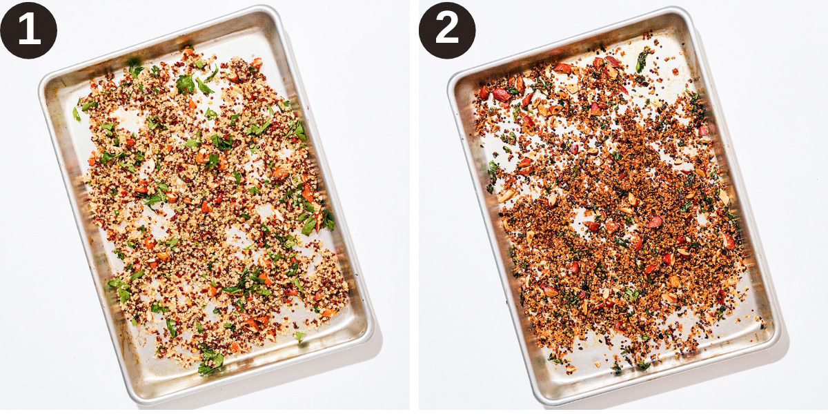 Quinoa before and after baking in the oven.